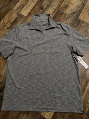 Men's Striped Pocket Polo Shirt in Grey
